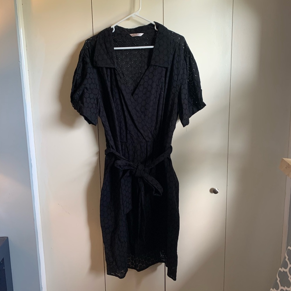 Black Dress with Lace Design and Tie in Front